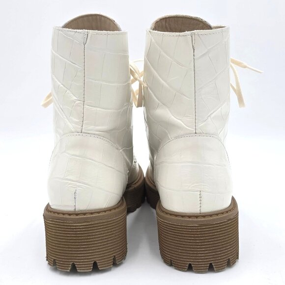 NEW Freda Salvador Emi Combat Boots Womens 5M Creme Leather Croc Embossed Shoes - Picture 5 of 16